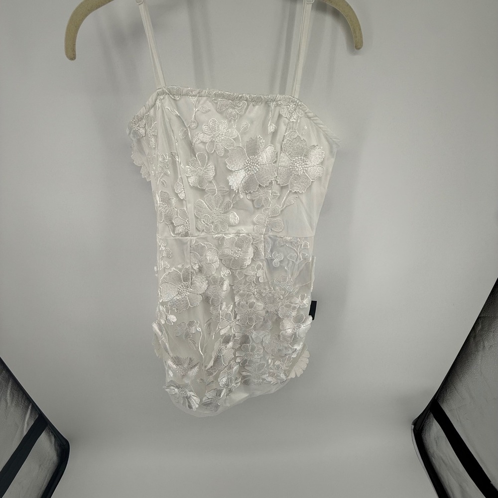 Lulus White Floral Embroidered Mesh Mini Dress Small NWT Bridal Rehearsal Dinner